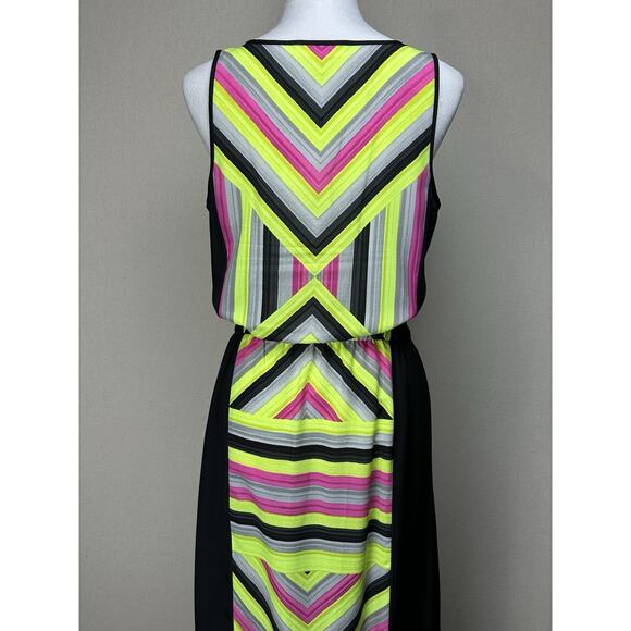 Michael Kors Maxi Black W/ Neon Geometric Design Drawstrings Stunning Dress Sz 8 - Picture 9 of 16